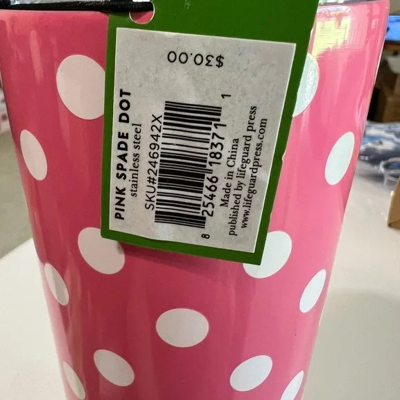 Kate Spade 24 oz Stainless Steel Tumbler Pink Polka Dot New - Picture 5 of 6
